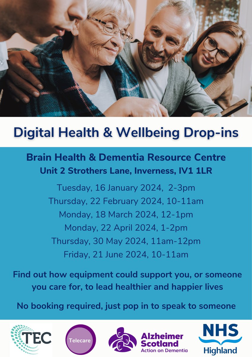 Find out how Telecare equipment can support individuals living with #dementia. Monthly drop-ins @alzscot (Inverness) No booking required, just pop in to speak to someone. #mackenziecentre #telecare @nhshighland