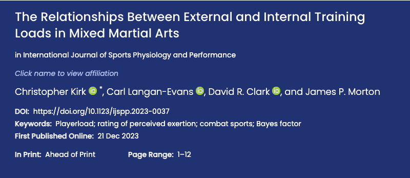 ACSMCombatSport's tweet photo. The Relationships Between External and Internal Training Loads in Mixed Martial Arts

https://t.co/khrkKJzYRJ https://t.co/T2sRdA4L5f