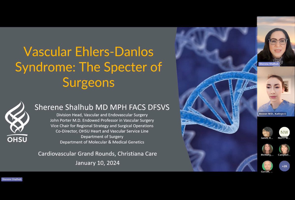 So honored to have had Dr. Shalhub speak about Vascular Ehlers Danlos at our Cardiovascular Grand Rounds! Thank you again for presenting this past week. #aortaed #veds