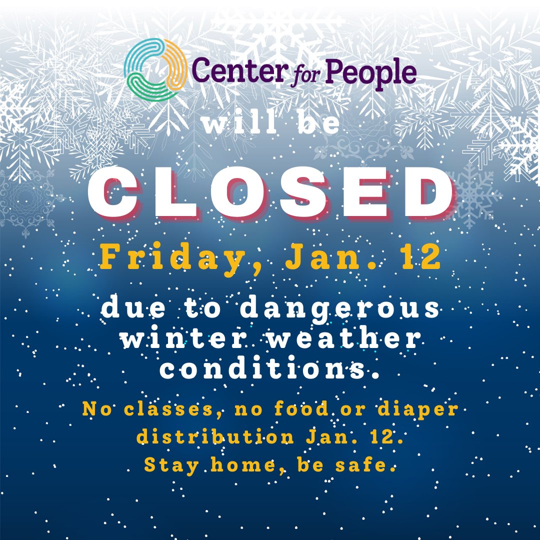There will be no classes, or food and diaper distribution on Jan. 12, due to hazardous weather conditions. Please check back here for updates or at our website at centerforpeople.org. #hazardousweather #CenterforPeople #WinterInNebraska