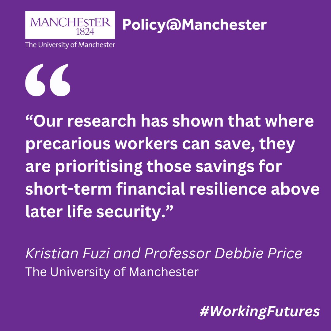 UoMPolicy's tweet photo. 💷 Many precarious workers are not in a financial position to save.

🚨 In #Workingfutures, @FuziKristian and @GerontologyUK call for measures to address the financial barriers &amp; inequalities precarious workers face.

Read it here: https://t.co/QcnXi3if3v https://t.co/q7jG7o118z