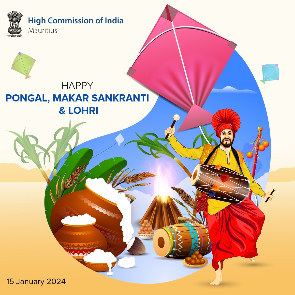 May the harvest abundance of Pongal, the vibrant spirit of Makar Sankranti and the warmth of Lohri fill your days with joy and prosperity. Wishing you a season of harvest delights and festive cheer! #MakarSankranti #Pongal #Lohri #IndiaMauritus @MEAIndia @IndianDiplomacy