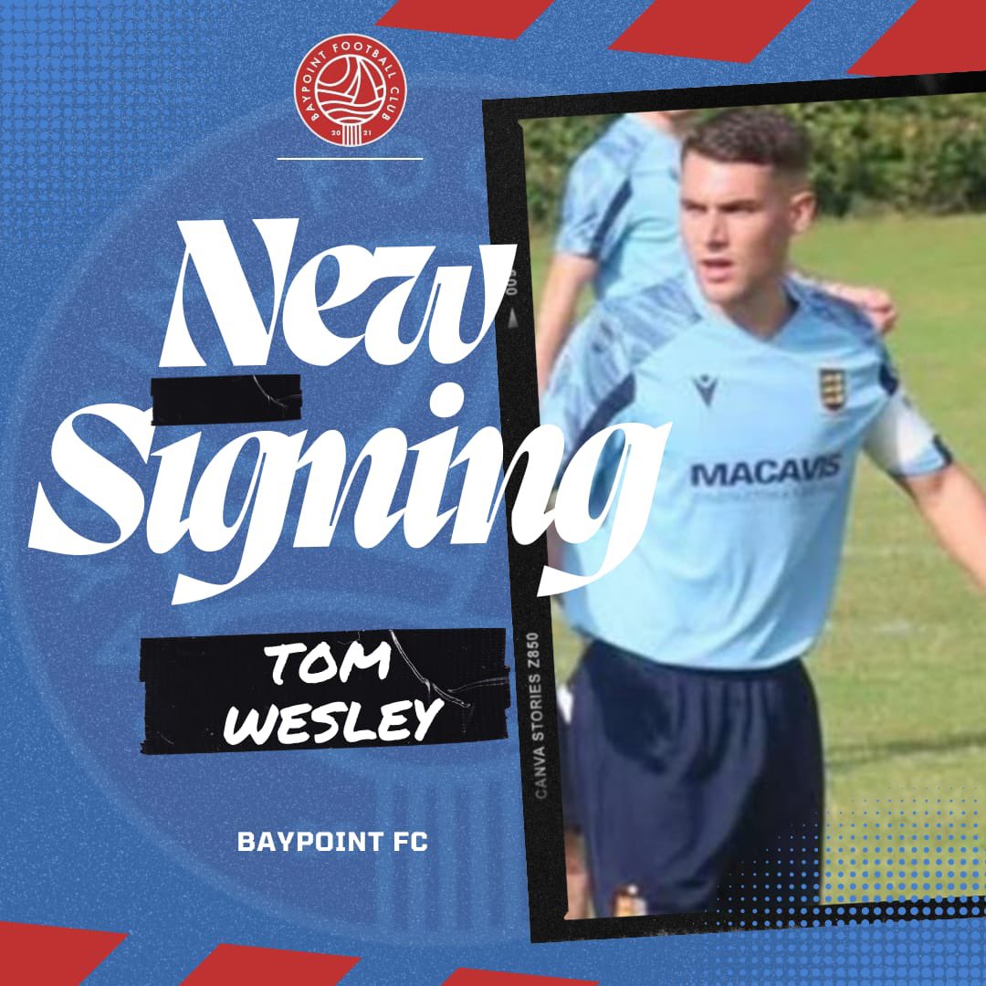 We are delighted to announce new signing, Tom Wesley. 

Tom joins us after successful spells at Hawkinge and Dover Rangers. Tom will bring a huge amount of experience and quality to the side. 

We cannot wait to have Tom involved 😍❤️