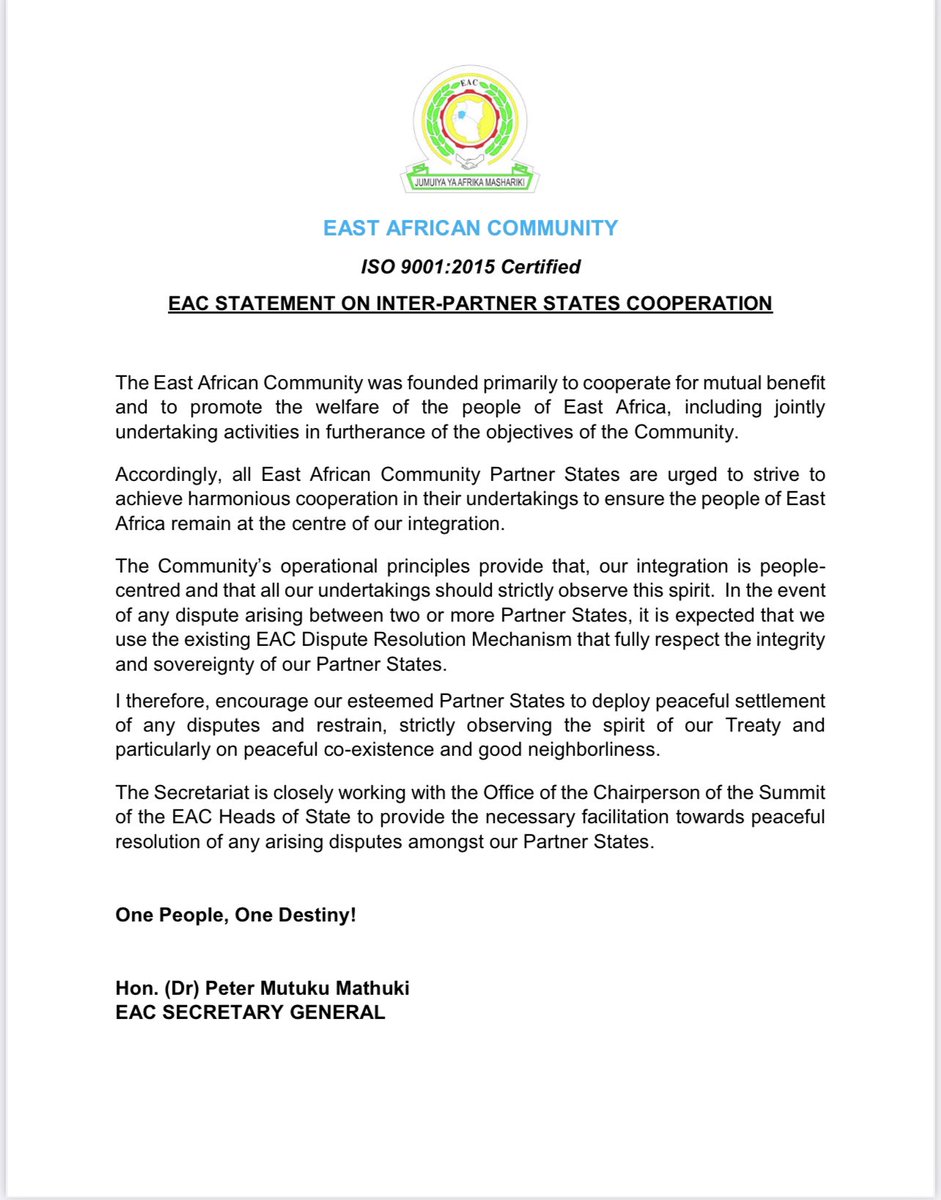 📌 EAC statement on Inter-Partner States Cooperation.