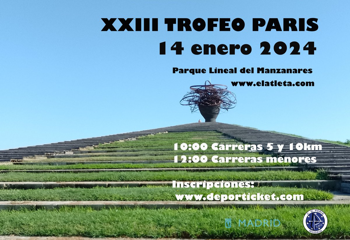 atletismo_paris's tweet photo. A partir de las 12:00 celebraremos las pruebas de menores (no competitivas). Distancias aproximadas: 1500m(sub18/16), 1000(sub14), 750(sub12), 500(sub10), 250(sub8) y 100 (sub6)

¡Últimos dorsales disponibles! 🏃🏼‍♀️🏃🏽‍♂️

Inscripciones:
https://t.co/AcJSWwBFM7 https://t.co/vx5qmHLd8b