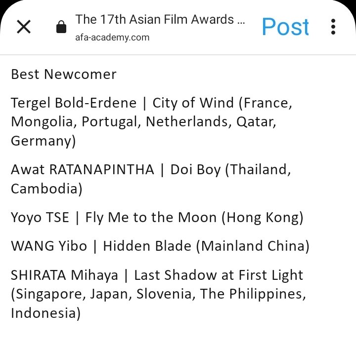 envyofyibo's tweet photo. The 17th Asian Film Awards official site

Wang Yibo received Best Newcomer award nomination in the 17th Asian Film Awards for his acting performance as Mr Ye in #HiddenBlade! Congrats🥳

#WangYibo #王一博 #WangYibo王一博 https://t.co/xObbbrmIg9