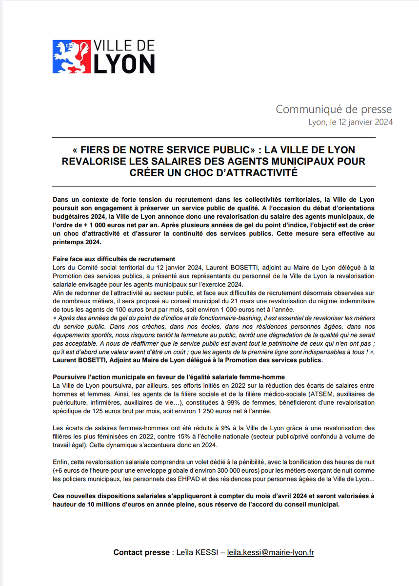 BosettiLaurent's tweet photo. 🇫🇷 Promotion des services publics
Après des années de gel du point d'indice, notre exécutif opère à #Lyon un rattrapage indispensable au service public avec une revalorisation de près de +1000€ net/an des agents municipaux en 2024.
#ServicePublic #AgentsPublics https://t.co/BH4JwoLU3d