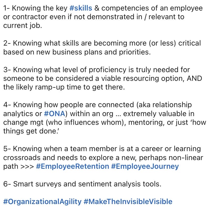 SBGHRTech's tweet photo. My #OrgAgility Blueprint talks are often centered around “making the invisible, visible” … and the ways #HRTech and solid #HR practices can help. Here are 6 examples … https://t.co/r5eLaCm0ru