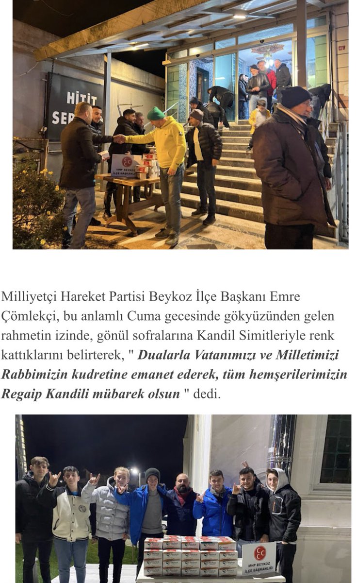 mhpbeykoz's tweet photo. Regâîb Kandili münâsebetiyle İlçemizin çeşitli câmiîlerinde tertiplediğimiz Kandil Simidi Dağıtım ve tebrikleşme programlarına dâir. 

@_MHPistanbul_ @sertel_selim @YasarKaba17 

https://t.co/YUL2dniJxe https://t.co/px5xiYVkK0