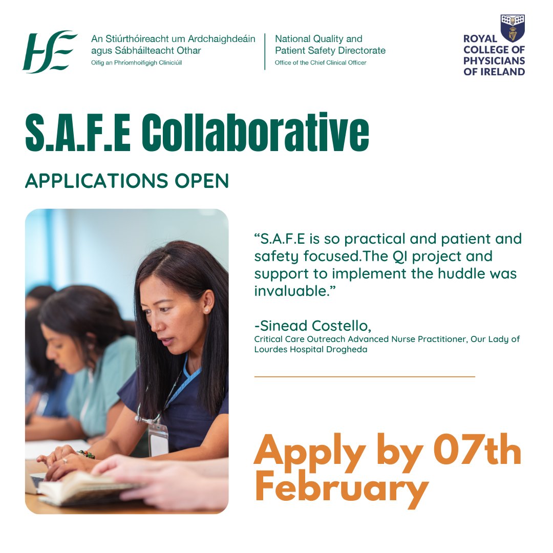 📢Applications are now open for the RCPI SAFE programme, fully funded by the HSE National Quality & Patient Safety Directorate. Commencing March 2024. ⭐️Applications due by 7th Feb. Apply today! For more info and programme outline see⬇️ courses.rcpi.ie/product?catalo…