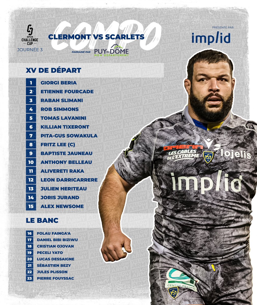 LesCompos's tweet photo. Les compos pour @ASMOfficiel - @scarlets_rugby !
⏱️ Samedi, 14h00
🏟️ Stade Marcel-Michelin, Clermont-Ferrand
#ASMSCA #ASMvSCA #ChallengeCupRugby https://t.co/iDWe9Rccs7