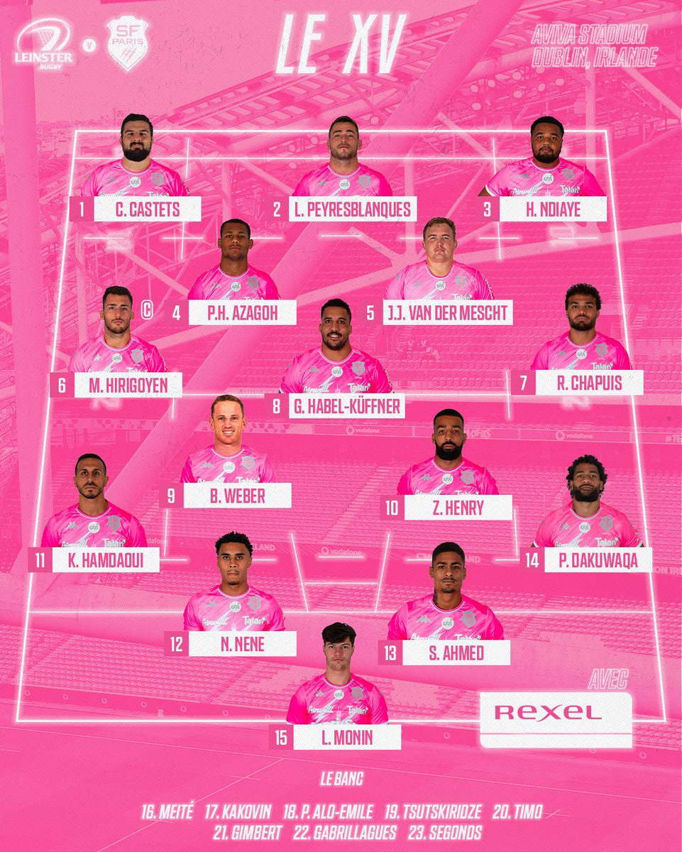 LesCompos's tweet photo. Les compos pour @leinsterrugby - @SFParisRugby !
⏱️ Samedi, 18h30
🏟️ RDS Arena, Dublin
#LEIvSFP #LEISFP #InvestecChampionsCup https://t.co/t9EP663pmf