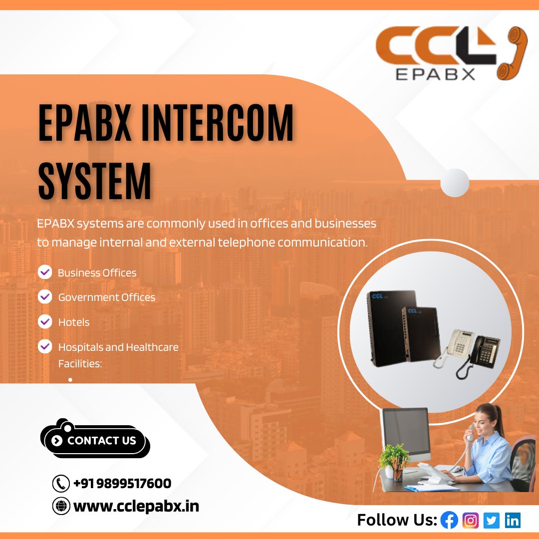 CclEpabx's tweet photo. 🔍 Search Epabx Installer?
ccl epabx are Epabx Intercom System manufacturer &amp; #supplier in Delhi, Noida, and Gurgaon. We are Certified technicians for reliable Epabx #Installations and Repairs.
Call Us: 9899517600
Visit our website at https://t.co/2e0ZFHMdhT
#EPABX #cclepabx https://t.co/gnWVXzzUBl