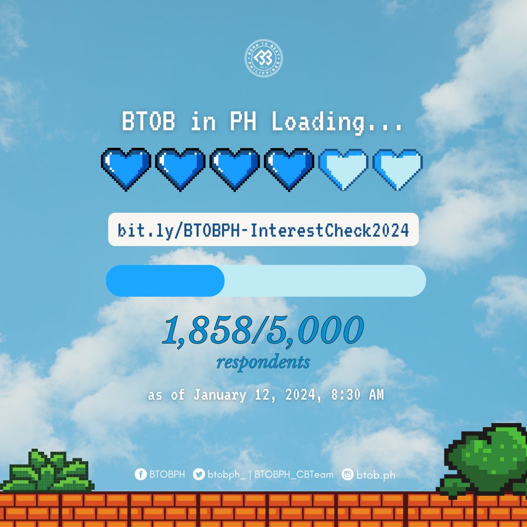 As of 8:30 AM today, we are now 37.16% closer to our target goal! 🤩

Keep sharing this form to your Melo-Fam, Melo-Friends, and + 1 so that our ✨manifestation ✨ may become a reality! 

➡️ bit.ly/BTOBPH-Interes…  

📣 Non-Filo Melody can also answer as long you are willing to