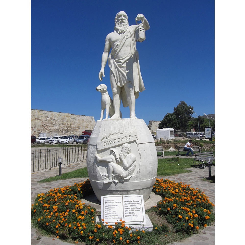 PontosWorld's tweet photo. Statue of #Diogenes of Sinope (#Sinop, Turkey).
The plaque reads: 
"Philosopher Diogenes,
who is famous his[sic] saying,
"stand a little less
between me and the sun"
Lived in Sinop between
413-404 BC
and died 324 BC.

Photo: Michael F. Schönitzer https://t.co/UHgVGC0YQu