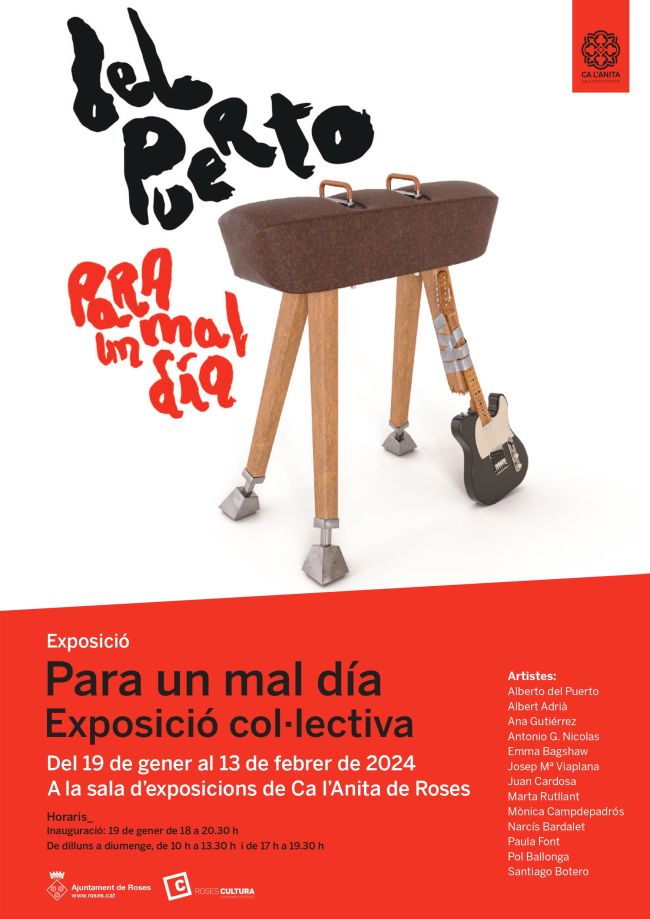 AGENDA. Delpuerto presentarà un nou single amb una exposició de 13 artistes a Ca l'Anita de Roses. La cançó i l'exposició es titulen "Para un mal día". S'inaugurarà el divendres 19 de gener a les 18:00 hores.
tramuntanatv.com/news/delpuerto…