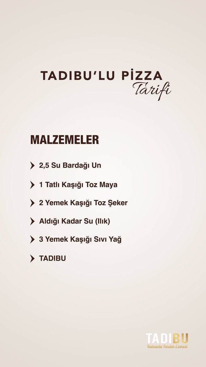 Tadibuofficial's tweet photo. Tadıbu’lu Pizza Tarifi 😋

Çocuklarınız bu tarife bayılacak!

https://t.co/aiEvUhQfwj

#abdurrahmantatlıcı #tadıbu #pizza #tarif https://t.co/Bc3AN0FfTb