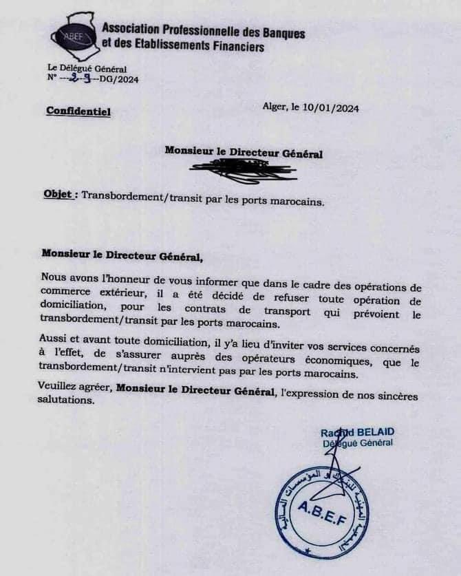 magreb_es's tweet photo. 🇩🇿🇲🇦| En una nueva medida contra Marruecos, Argelia anuncia la prohibición de cualquier operación de domiciliación para los contratos de transporte que prevean transbordo/tránsito a través de puertos marroquíes. https://t.co/kgKieZuVfQ