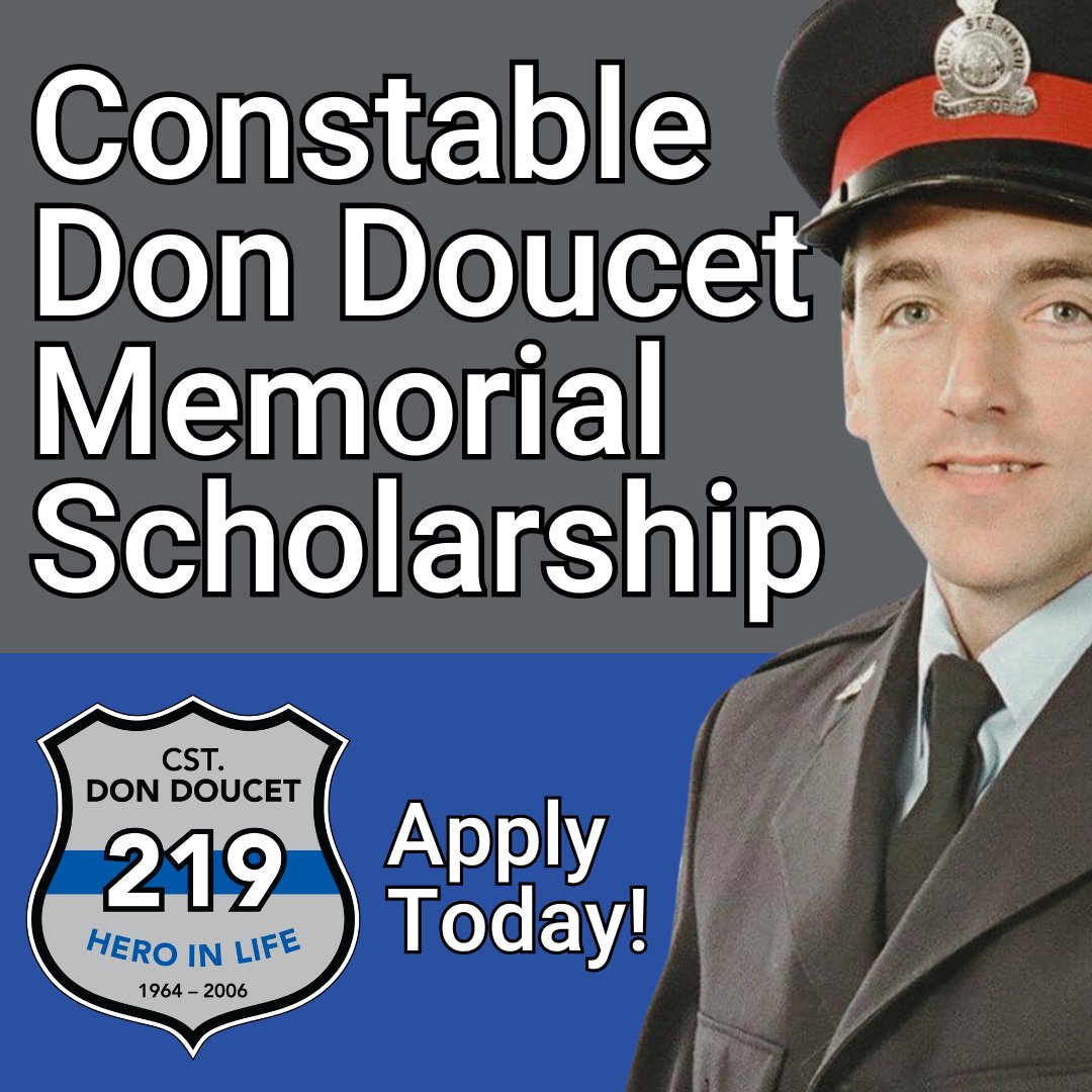 Are you enrolling in a law enforcement related field of study after high school in 2024? Apply for a $1,000 bursary from the Constable Don Doucet Memorial Scholarship Fund!

Learn more and download the application form at saultpolice.ca/dondoucet 🎓