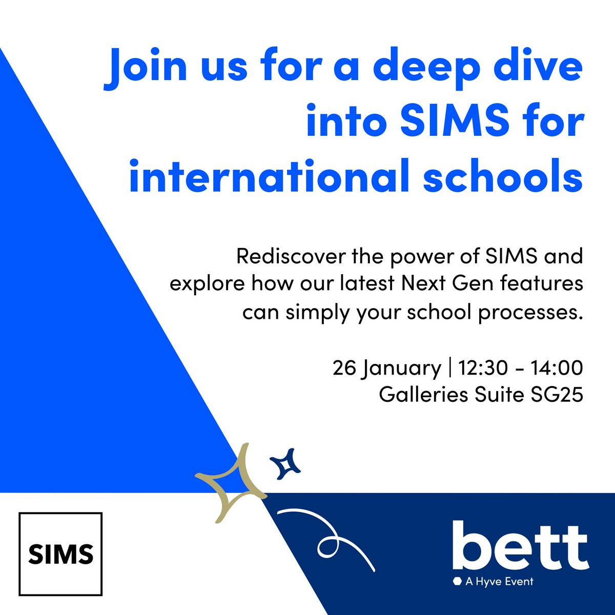 SIMS_ESS's tweet photo. Optimise operational efficiency and powerful SIMS Next Gen features that cater to the needs of schools internationally.

Join us at @Bett_show for SIMS for International Schools in Galleries Suite SG25 on 26 January 12:30pm.

Register now: https://t.co/GDHclvv121 https://t.co/CUOSKqgPaz