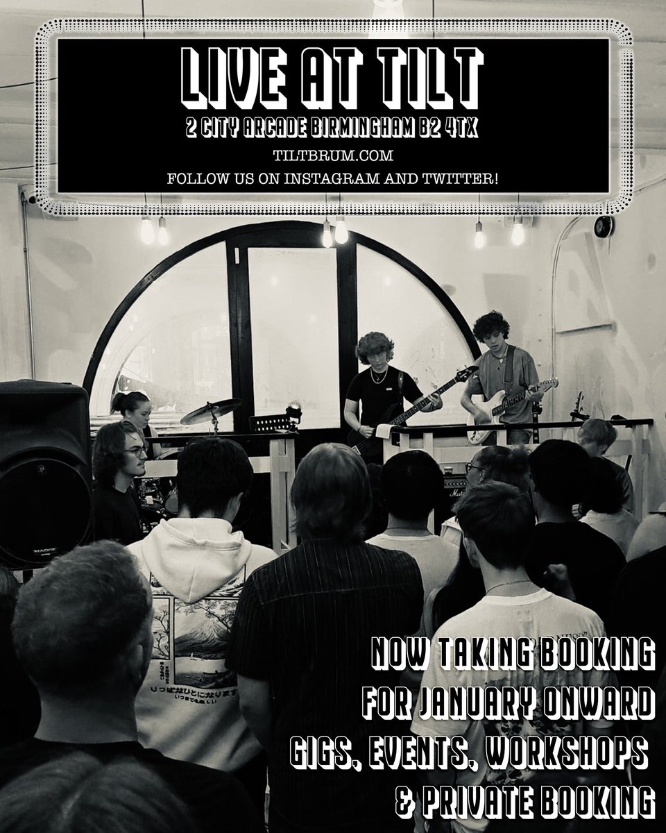 Tilt (@tilt_brum) on Twitter photo Live at Tilt is now taking bookings for 2024
I think our first 6 months have been a success in creating a creative art space for the people to use and showcase their talents!
If you're looking for a space to perform, exhibit, or do workshops get in touch at kirk@tiltbrum.com Live at Tilt is now taking bookings for 2024
I think our first 6 months have been a success in creating a creative art space for the people to use and showcase their talents!
If you're looking for a space to perform, exhibit, or do workshops get in touch at kirk@tiltbrum.com