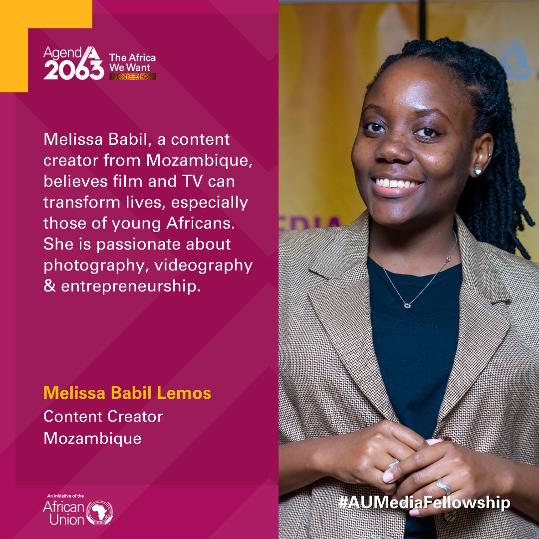 Meet our #AUMediaFellow

I applied for the African Union Media Fellowship to contribute to shaping balanced narratives about Africa. 
 
Melissa Babil Lemos @mell.babil from 🇲🇿 #Mozambique is showcasing stories of African startups.

#AUMediaFellowship
#Agenda2063
#TheAfricaWeWant