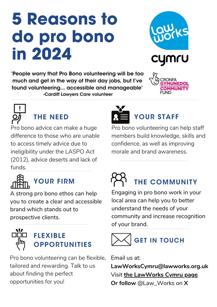 SuzyLawWorks's tweet photo. 5 reasons to get involved with pro bono volunteering in 2024! Get in touch to discuss your pro bono goals more https://t.co/CReasY2vP6