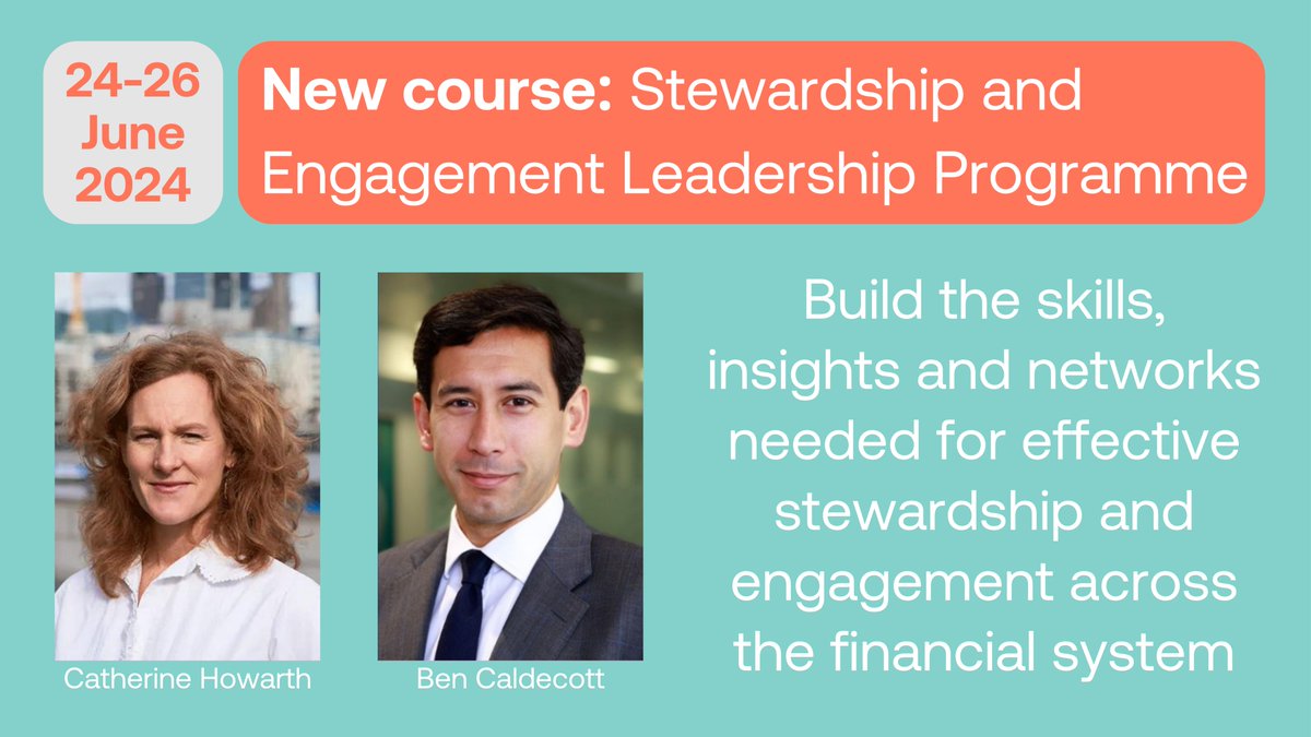 On our Stewardship & Engagement Leadership Programme, you'll explore: ☑️ Engagement strategies ☑️ Data & analysis to inform engagement ☑️ The role of policymakers, regulators, companies & civil society Join us in Oxford, 24-26 June 2024: smithschool.ox.ac.uk/course/steward…