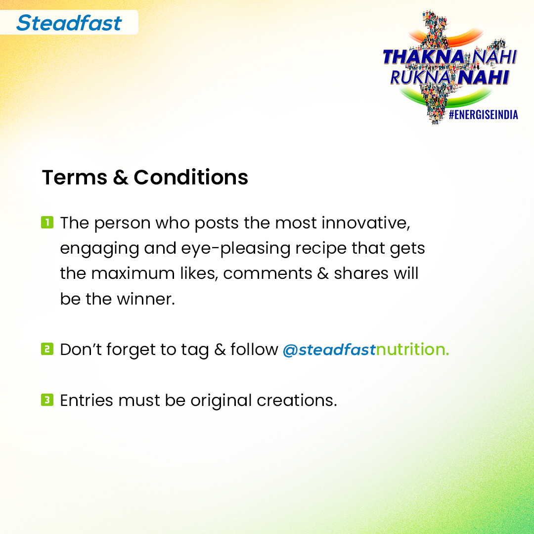 sn_premium's tweet image. 🚨#ContestAlert 🚨

We're on the lookout for your most energising, soul-soothing recipes that light up the room! 

Share your recipes now! 🇮🇳 👨‍🍳 👩‍🍳 

#SteadfastNutrition #RecipeContest #EnergiseIndia #EnergyBoosting #Snergy #Recipeshare #ContestAlertIndia #Contest #Nutrition