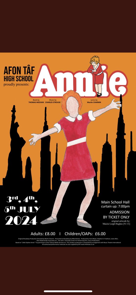 Afon Tâf Music Department (@afontafmusic) on Twitter photo Leapin’ Lizards! <a href="/AfontafHigh/">Afon Tâf High School</a> are excited to announce our Summer 2024 musical ‘Annie’! Although, we wish it was ‘Tomorrow’. Get ready to see orphan Annie go from a ‘Hard Knock Life’ to living with millionaire Mr Warbucks in ‘NYC’. ‘Maybe’ we’ll see you there, July 3rd-5th 🎭 🎶 Leapin’ Lizards! <a href="/AfontafHigh/">Afon Tâf High School</a> are excited to announce our Summer 2024 musical ‘Annie’! Although, we wish it was ‘Tomorrow’. Get ready to see orphan Annie go from a ‘Hard Knock Life’ to living with millionaire Mr Warbucks in ‘NYC’. ‘Maybe’ we’ll see you there, July 3rd-5th 🎭 🎶