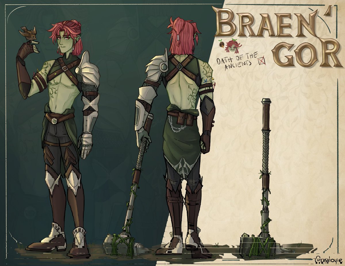 KevHasArt's tweet photo. Hello yes I am here with a BRAND NEW OC. Best boi twink orc Braen'Gor and his birb! And his midriff 😍I absolutely love him. He's an Oath of the Ancients paladin who just fuckin LOVES nature ❤️

Done by the insanely talented and super kind @chatoyie https://t.co/N8YC4mpGhH