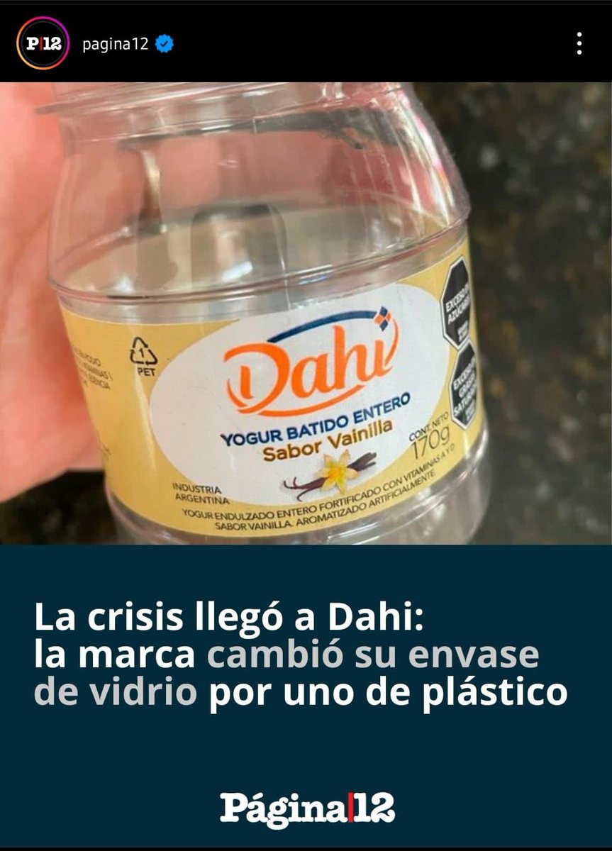EleonoraCole's tweet photo. 😂😂😂, Esto no es cierto @pagina12 Por el contrario, es una nueva línea de yogures batidos que se suma a la de vidrio. La de vidrio existe y va a existir siempre @dahioficial https://t.co/JhTri10pyL