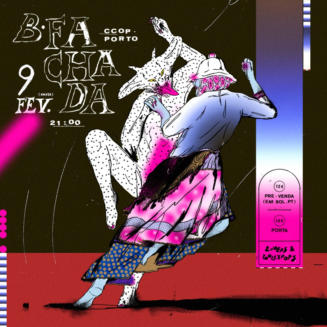 B Fachada regressa ao Porto, dia 9 de fevereiro, com um concerto no Auditório do CCOP. Soa a um bom plano para uma sexta-feira de Inverno.

🔗 tinyurl.com/bh6vdbkb

design: <a href="/ojoaosilvestre/">João Silvestre</a>