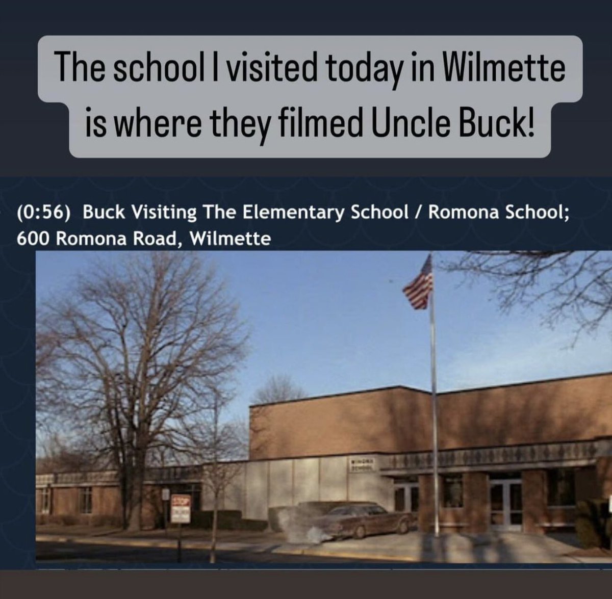 tmfrederickson's tweet photo. As part of an Apple Distinguished School visit yesterday we were welcomed to Romona Elementary in Wilmette where they filmed parts of Uncle Buck. They are doing wonderful things for kids in District 39! Thanks to Romona and Highcrest! #appledistinguishedschool #romonarocks https://t.co/FoIxexIl44