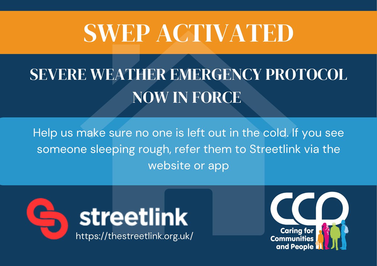❄ @CCPCharity are opening all Worcestershire SWEP night shelters this Sunday and Monday night, 14th & 15th January due to cold weather. If you see someone sleeping rough please help to link them with local support by referring to @StreetLink_ ❄ @myworcester #WorcestershireHour