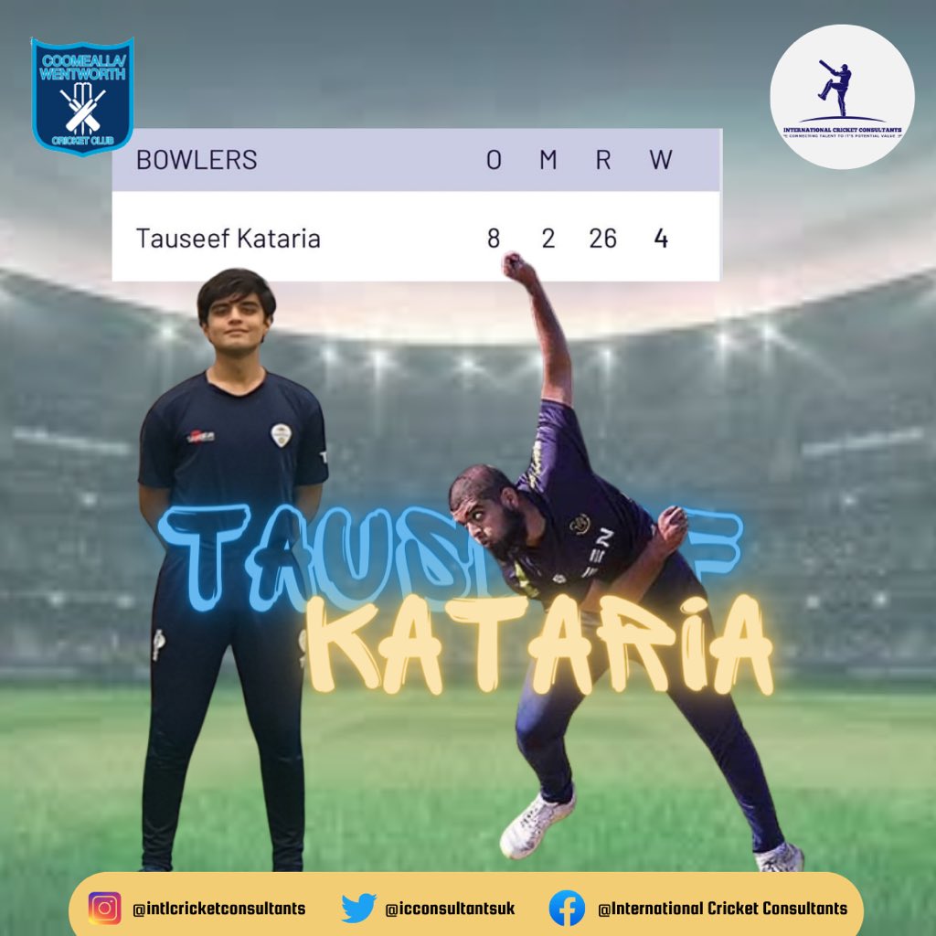 Young pacer Tauseef Kataria on fire once again down under, his pace and accuracy devastating against a strong opposition, he ripped through the opposition taking 4-26. Exclusively Represented By International Cricket Consultants ✅ For Queries: Call: +44 7401 655464