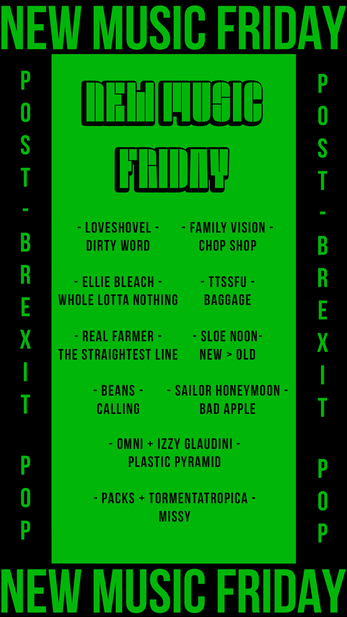 Post-Brexit Pop (@postbrexitpop) on Twitter photo NEW MUSIC FRIDAY!
<a href="/thisislibcard/">Library Card</a> | #CTurtle | <a href="/gustaf_nyc/">Gustaf</a> | #loveshovel #FamilyVision <a href="/bleachellie/">ellie bleach apologist</a> <a href="/ttssfu/">TTSSFU</a> #RealFarmer @sloenoon <a href="/beans_band/">Beans</a> #SailorHoneymoon <a href="/omniatl/">Omni</a> #Packs
#NewMusicFriday #PostBrexitPop
Listen on Spotify: alturl.com/caq44 NEW MUSIC FRIDAY!
<a href="/thisislibcard/">Library Card</a> | #CTurtle | <a href="/gustaf_nyc/">Gustaf</a> | #loveshovel #FamilyVision <a href="/bleachellie/">ellie bleach apologist</a> <a href="/ttssfu/">TTSSFU</a> #RealFarmer @sloenoon <a href="/beans_band/">Beans</a> #SailorHoneymoon <a href="/omniatl/">Omni</a> #Packs
#NewMusicFriday #PostBrexitPop
Listen on Spotify: alturl.com/caq44