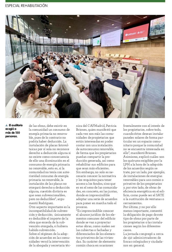 CAFMadrid's tweet photo. 📢 Éxito de la Jornada sobre Rehabilitación de Edificios y Viviendas con la ayuda de Fondos #NextGen23, y la participación de María José Piccio-Marchetti, directora general de Vivienda y Rehabilitación de la @ComunidadMadrid
Descarga la revista aquí 👇
https://t.co/YYcXFqFjAJ https://t.co/d51Co0k0dA