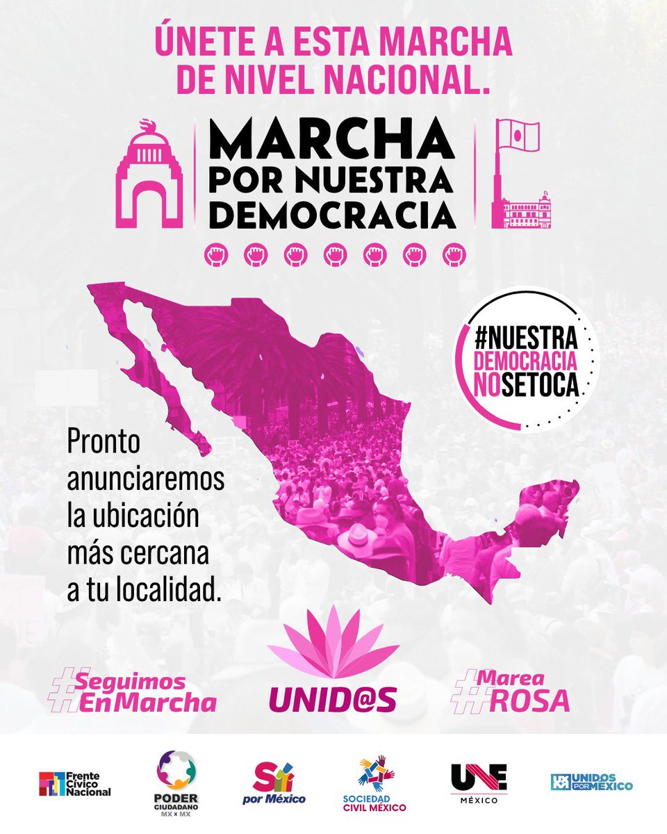 FCN_mx's tweet photo. La democracia es el fundamento de nuestra sociedad. El 18 de febrero, salgamos a la calle y recordemos que somos ciudadanos con poder para cambiar las cosas. #MareaRosa #SeguimosEnMarcha 🗣️🩷👇🏽 https://t.co/OZGiZWYd3Z