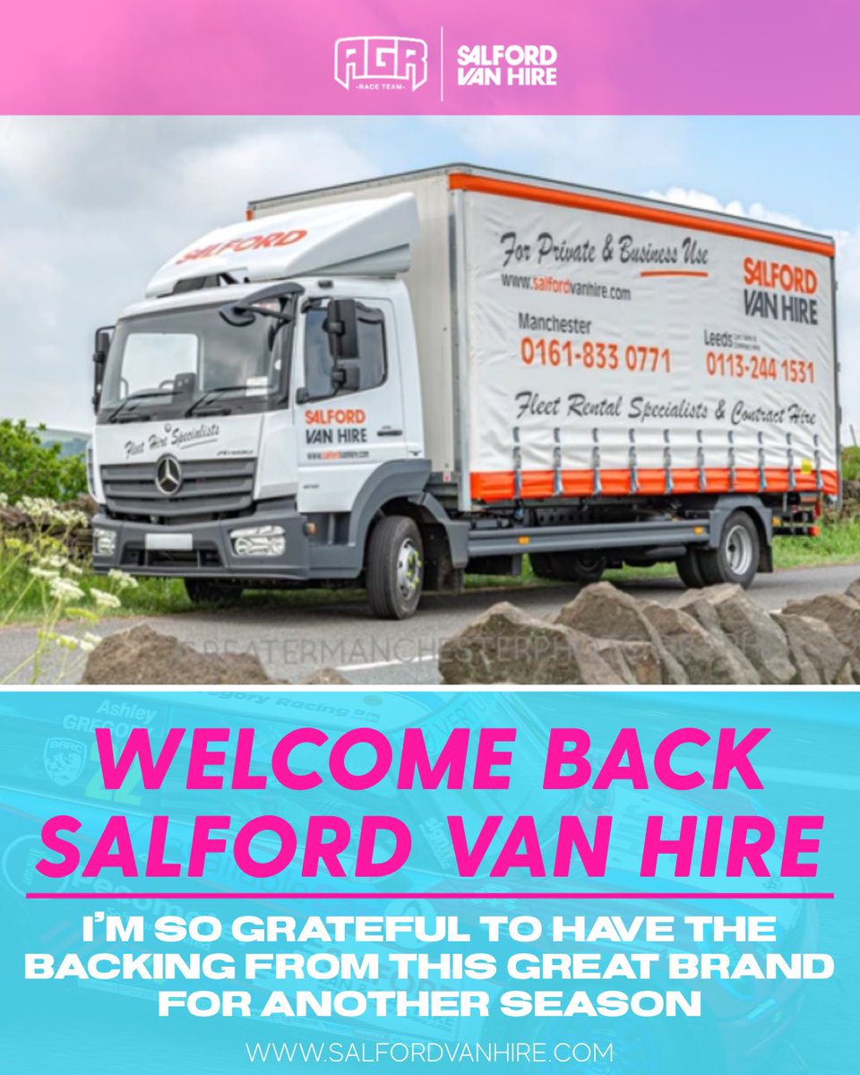 First 2024 Announcement! 👇🏻 Delighted to have <a href="/OfficialSVH/">Salford Van Hire</a> back on board for this upcoming season. To find out more about their services visit…

🌐 Website: salfordvanhire.com
📱 Instagram: instagram.com/salfordvanhire… 
📱 Facebook: facebook.com/profile.php?id…

#AshleyGregoryRacing