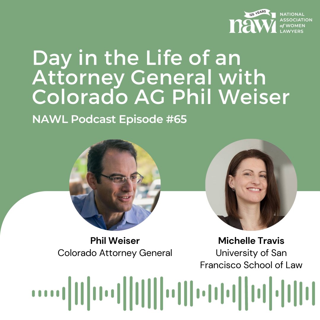 Check out the latest #NAWLPodcast episode featuring NAWL SCOTUS Subcommittee Chair and University of San Francisco School of Law Professor, Michelle Travis, speaking with Colorado #AG, Phil Weiser. Listen here: nawl.org/podcast

#NAWLWomeninLaw #SCOTUS #Podcast
