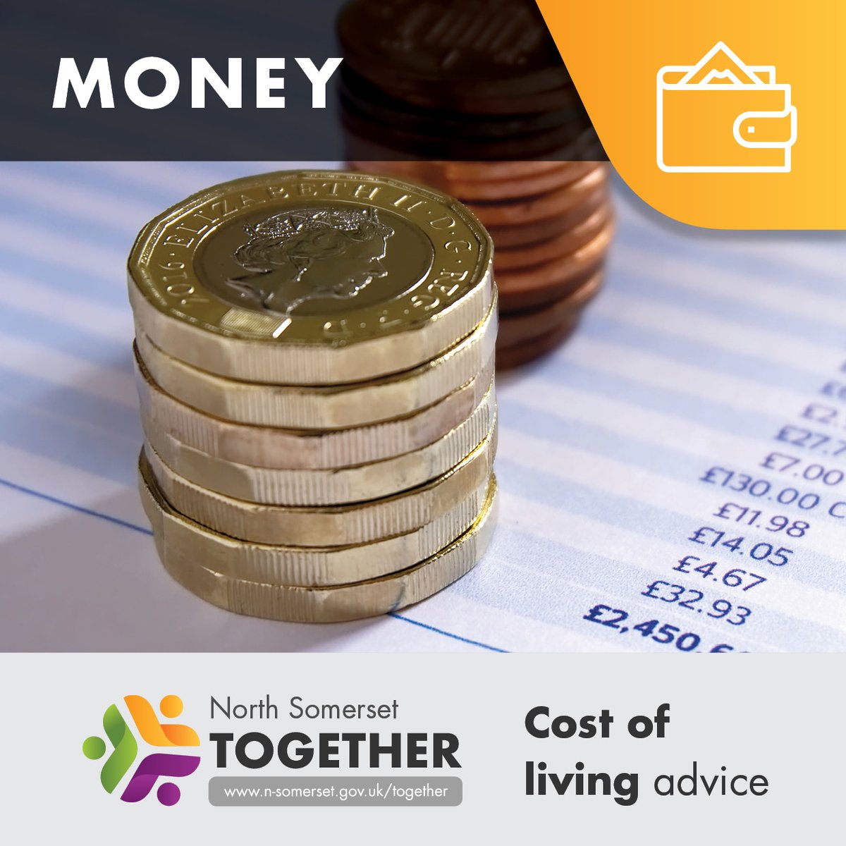 If you’re worried about money, please ask for help. 

It can be really difficult to do, but it’s the first step to getting support.

You’ll find information and help on our dedicated cost of living webpages at n-somerset.gov.uk/col 

#NorthSomersetTogether