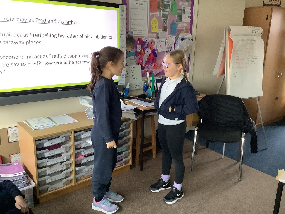 5TB had a lovely role play session today, discussing a complicated relationship between a father and son, in our new novel The Explorer, by Katherine Randell.  Well done 5TB - some excellent thoughts displayed! #MakeADifference #ololprimary_HT #EnglishOLOL