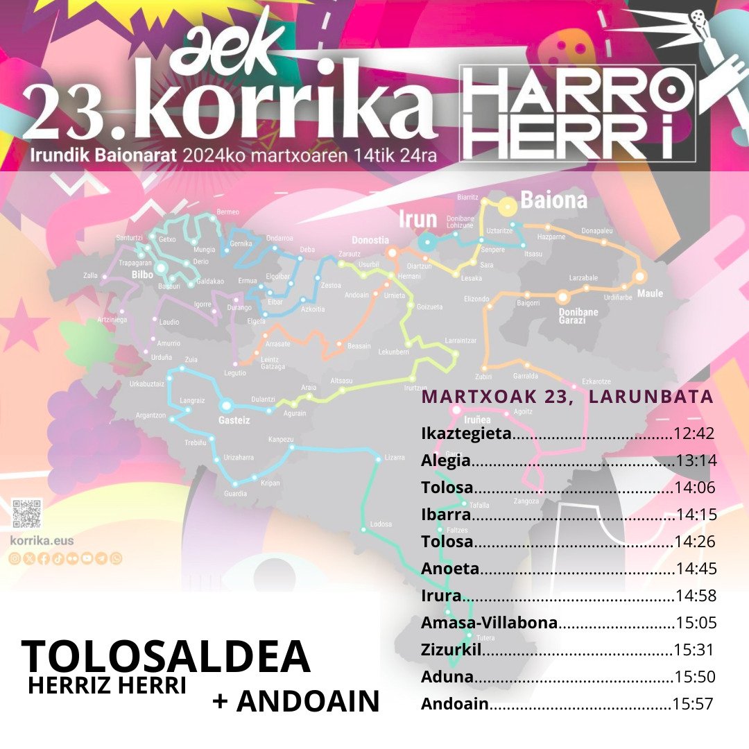 AndoaingoAEK's tweet photo. Noiz pasako da Korrika Tolosaldeatik eta Andoaindik? Apuntatu hitzorduak 👇👇👇 https://t.co/6muh2kCLIK