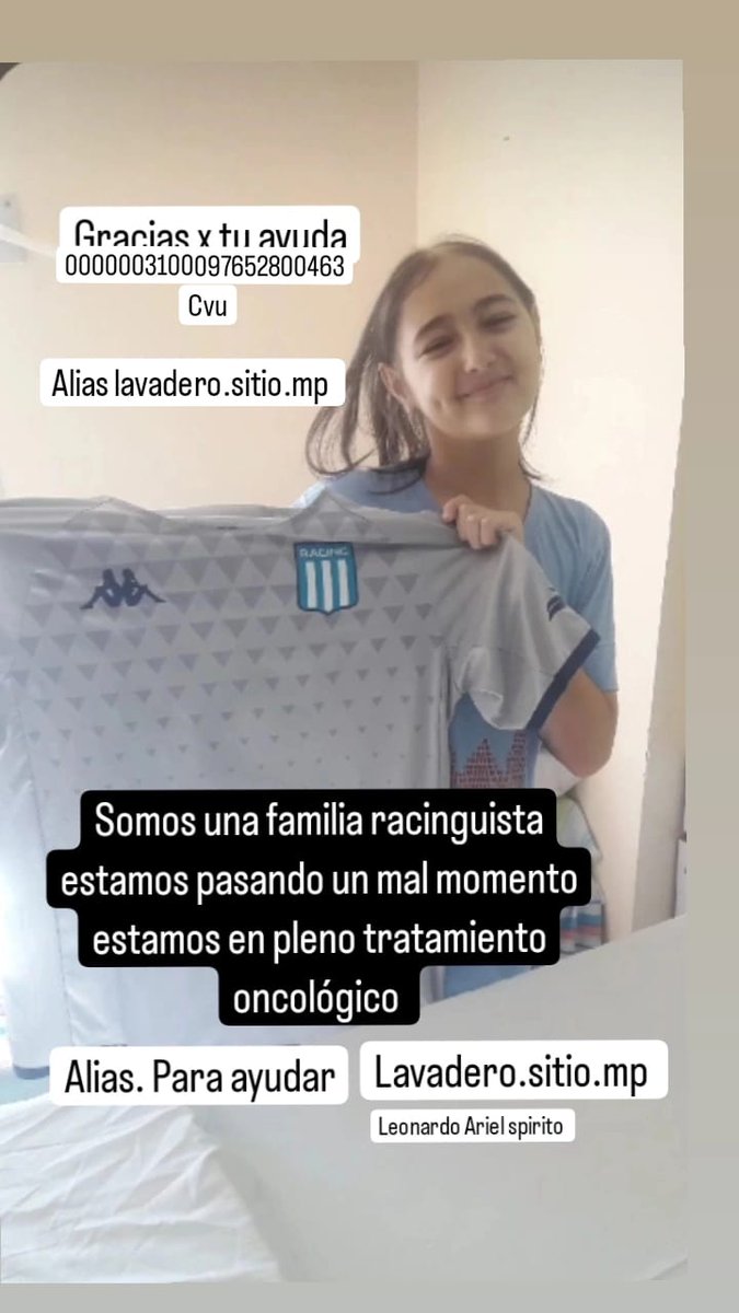 LeandroAdonio's tweet photo. ¡AYUDEMOS A MIA! 💙🙏

👉 Mía Spirito pide la colaboración de todos los hinchas de #Racing.

ℹ️ Ella padece leucemia y se encuentra en el Hospital General de Niños "Pedro de Elizalde".

▶️ El objetivo de su familia es poder afrontar los gastos. 

🎓 Instagram de su papá Leo: https://t.co/pm2hqYzIIl

Se agradece la difusión ⚠️