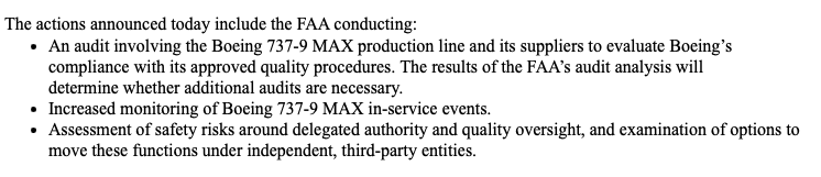 BREAKING: FAA announces it will AUDIT the Boeing 737 Max 9 'production line and its suppliers' focusing on quality control. The announcement comes exactly one week after the dramatic in-flight door plug blowout on Alaska 1282.