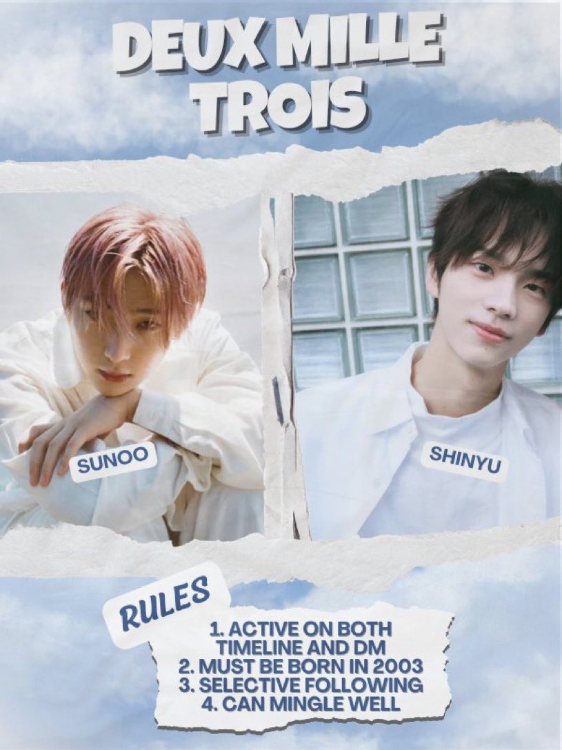 <a href="/ENHYPEN/">ENHYPEN OFFICIAL</a> | Hello, can you help us by reposting this pelase? We, Deux Mille Trois, are looking for 2003 kiddos to join a GDM squad. The taken list and the rules is on the attached picture. If you’re interested, please introduce yourself below. Thank you!