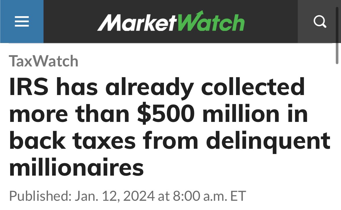 Funding the tax police has generated over $500,000,000 in revenue from just 900 scofflaw millionaires. 

Enforcing the law works! 

marketwatch.com/story/irs-has-…