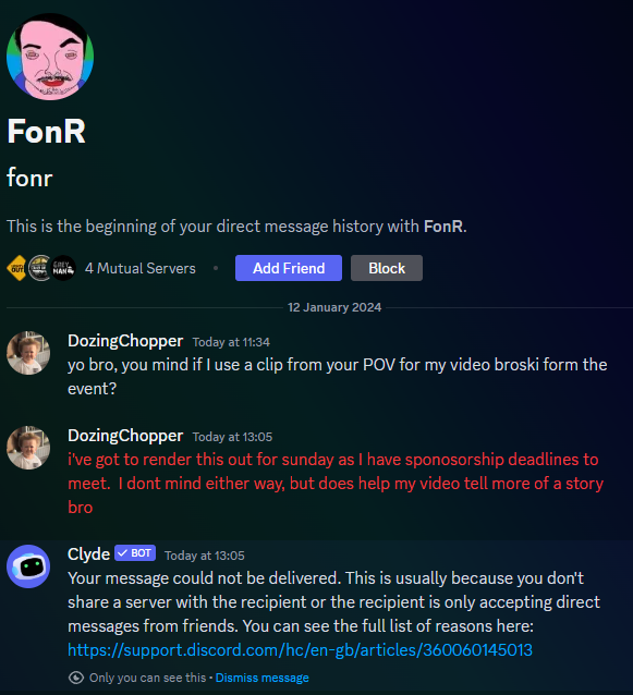 NGL. i'll just call it as it is..cringe af.

Ask a question and get blocked, cringe af egos for no reason. 

Half the DayZ community in a nutshell