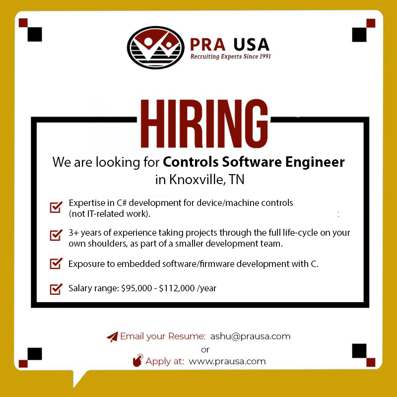 THEPRAGROUP's tweet photo. We're #activelylooking for 𝗖𝗼𝗻𝘁𝗿𝗼𝗹𝘀 𝗦𝗼𝗳𝘁𝘄𝗮𝗿𝗲 𝗘𝗻𝗴𝗶𝗻𝗲𝗲𝗿 in Knoxville, TN. Would you like to recommend someone? We offer a $1000 referral bonus on all successful placements.

Apply Here - https://t.co/xKsPtKc8Gx

#controlsjobs
#usajobs
#tennesseejobs
#prausa https://t.co/Qikf5Wr9Oi